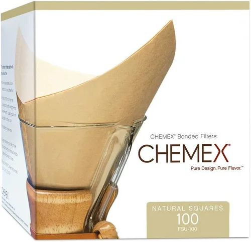 Vista 2 de Chemex FSU-100 Filtros de café plegados en forma cuadrada, naturales. Paquete de 100 unidades., Marrón