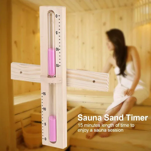 Vista 3 de Reloj de arena para sauna Temporizador de arena de 15 minutos de madera para sauna Temporizador de arena Montado en la pared Reloj de arena