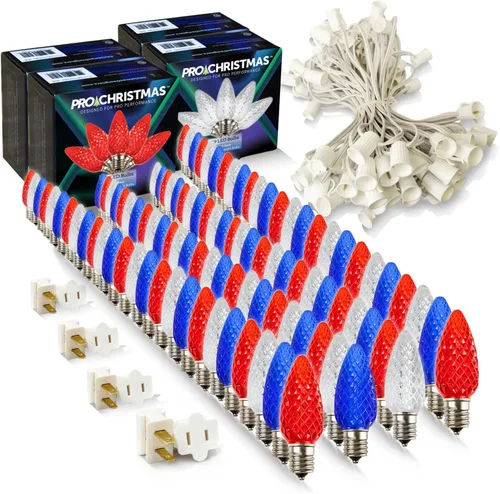 Vista 39 de Pro Christmas - Kit de luces C9 para exteriores, blanco cálido, cable verde, 50 bombillas, 50 pies