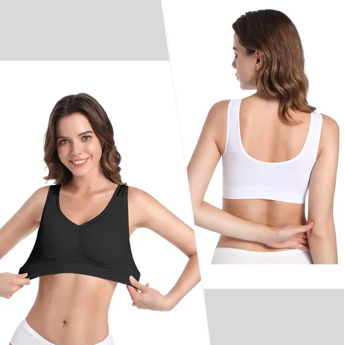 Vista 4 de Paquete de 3 brasieres sin varillas para mujer sin costuras brasier deportivo de bajo impacto para yoga dormir diario con almohadillas extraíbles