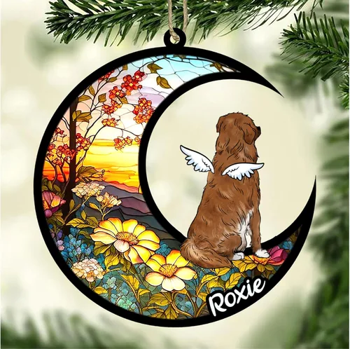 Vista 180 de LOVELYPOD Adorno de Navidad personalizado para perro Basset Hound (marrón) Basset Hound (marrón) adorno para atrapasoles de perro, razas de perros