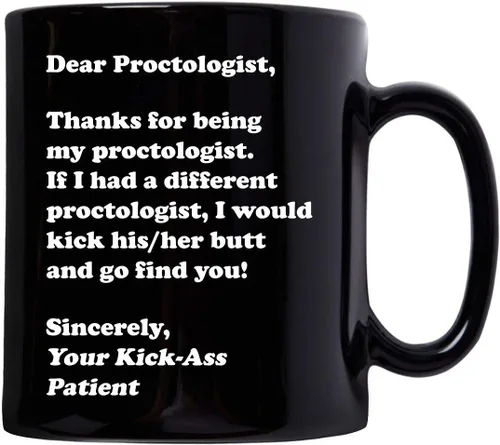 Vista 2 de Taza de café de cerámica negra de 11 onzas, regalo de agradecimiento para proctología, médico, escuela de medicina, cirujano colorrectal, cirugía