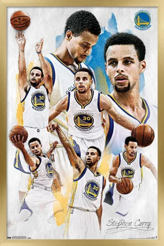 Vista 18 de Trends International NBA Golden State Warriors - Póster de pared de Stephen Curry 16, 14.725 x 22.375 pulgadas, versión enmarcada de madera