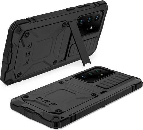 Vista 6 de Funda de metal compatible con Samsung Galaxy S21, resistente al polvo, grado militar, con soporte plegable integrado con cubierta de parachoques
