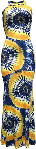 Vista 2 de Vestido largo halter de las mujeres, vestido de una sola pieza sin mangas con estampado teñido