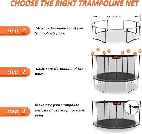 Vista 4 de jumpfly 10/12/14FT Trampoline Net(Net Only),Trampoline Replacement Safety Enclosure,Fit for 8/6 Poles Round Frame