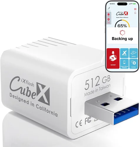 Vista 9 de iXflash Cube - Copia de seguridad automática de fotos mientras se carga, unidad flash USB de 128 GB para iPhone y iPad, Apple MFi USB 3.2 tipo A