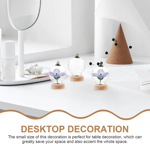 Vista 4 de HOMSFOU Retro Decor 3 piezas de cristal Cloche Bell Jar Display Dome con base de madera, mini botellas de vidrio, cúpula transparente, vitrina