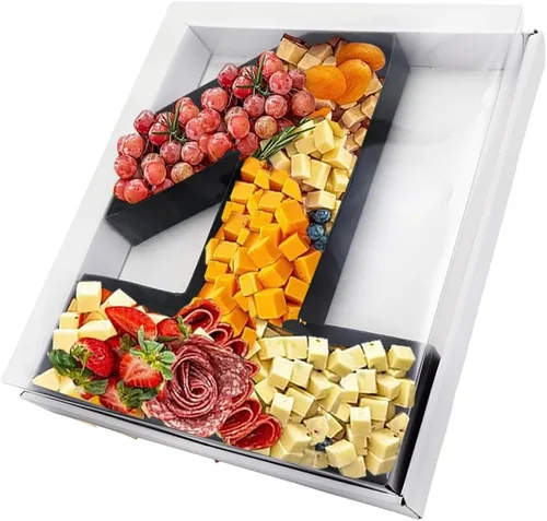 Vista 13 de Bandeja de papel rellenable de 12.5 pulgadas con números y letras de cartón, tablero de charcutería, bandeja para cupcakes dulces, caja decorativa