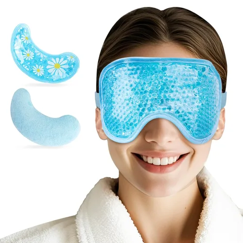 Vista 2 de NEWGO Mascarilla refrescante para ojos hinchados, máscara de ojos fríos para ojos para después de cirugía de ojos, alivio del estrés tensional, Azul