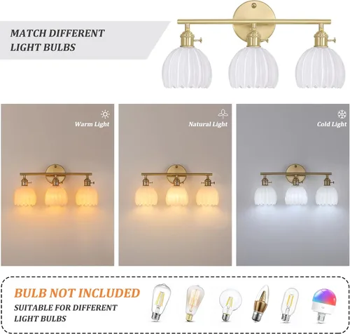 Vista 166 de Shenmoyl Lámparas de baño, lámpara de pared de 2 luces para tocador sobre espejo con pantalla de vidrio tulipán blanco para dormitorio, sala