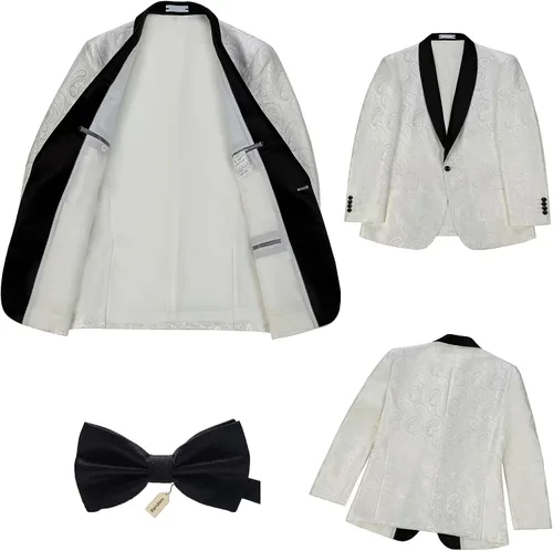 Vista 4 de Chaqueta de esmoquin floral para hombre, diseño de cachemira, ajustado, con solapa, para cena, graduación, fiesta, boda