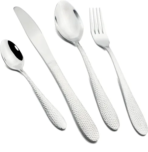 Vista 12 de JASHII Juego de cubiertos de acero inoxidable martillado de 16 piezas servicio de utensilios de alimentación para 4, vajilla moderna juego de Negro
