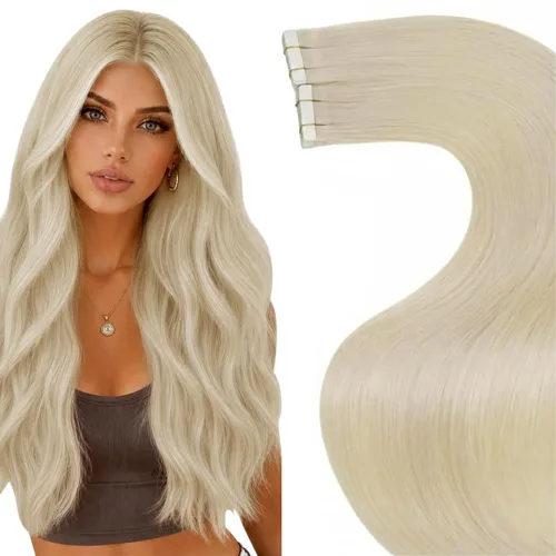 Vista 20 de LaaVoo - Extensiones de cabello humano con cinta adhesiva, color marrón a rubio ceniza, extensiones de cabello humano real, cintas en extensiones