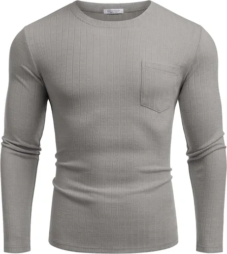 Vista 5 de COOFANDY Camiseta de manga larga para hombre, cuello redondo, para entrenamiento, fisicoculturismo, camiseta casual
