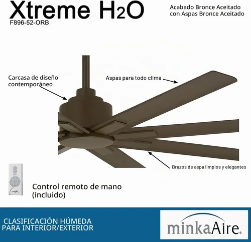 Vista 4 de MINKA-AIRE F896-52-ORB Xtreme H2O Ventilador de techo para exteriores de 52 pulgadas, bronce aceitado