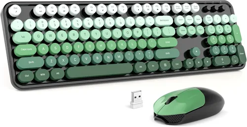 Vista 26 de MOFII Combo de teclado y mouse inalámbricos, teclado retro de máquina de escribir de 2.4 GHz, tamaño completo, lindos ratones inalámbricos, dongle