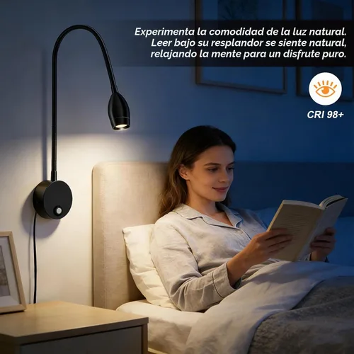 Vista 4 de ERAY 1 paquete de 1 luz LED de lectura para cama montada en la pared
