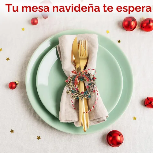 Vista 6 de ZeeDix Juego de 6 servilleteros de corona de Navidad, servilleteros de Navidad para servilletas de tela, servilleteros de Navidad para Acción