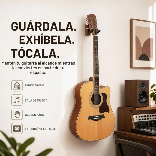 Vista 9 de Soporte de pared para guitarra con soporte para púas y 6 púas de celuloide, colgador de guitarra de madera de nogal en forma de U, soporte de gancho