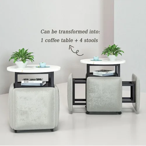 Vista 4 de Asiento de cubo 5 en 1 con ruedas giratorias y mesa auxiliar, sillas apilables para sofá, taburete, taburete otomano anidable, para sala de estar