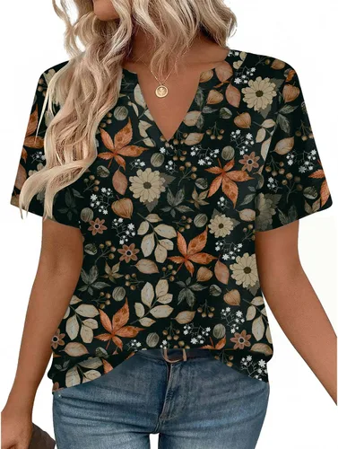 Vista 23 de Zeagoo Camisetas de manga corta con cuello en V para mujer, bonitas, elegantes, casuales, para negocios, trabajo, blusa