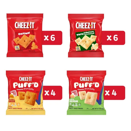 Vista 4 de Cheez-It - Galletas de queso horneadas, galletas saladas para merienda, paquete de variedad para oficina y niños, caja de 17.72 onzas (20 sobres)