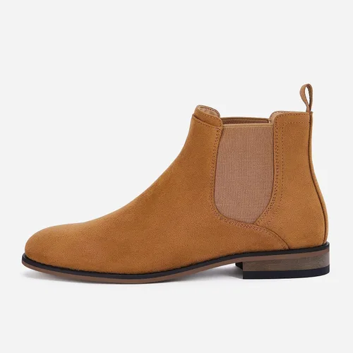 Vista 4 de Coutgo Botas Chelsea para hombre, botas de vestir cómodas de gamuza, botas de tobillo Chukka