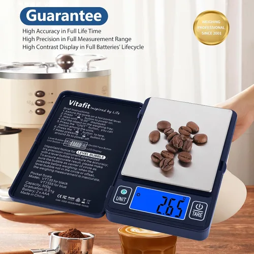Vista 2 de Vitafit Báscula digital de gramo de 17.64 oz en 0.00 oz, alta precisión garantizada por burbuja de nivel incorporada, báscula profesional desde
