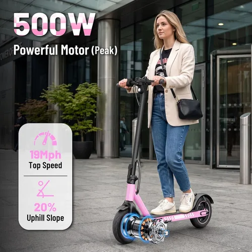 Vista 3 de ApexSurge Electric Scooter for Adults, 10" Tires, 350W Powerful Motor and Max 22/31 Miles Long Range, Top Speed 19Mph, Dual Brake Stystem E Rosa