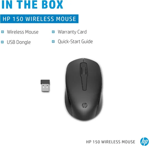 Vista 5 de HP Ratón inalámbrico 150, 3 botones con rueda de desplazamiento de control doble, sensor óptico de 1600 DPI con diseño ergonómico para comodidad