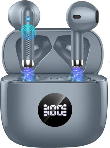 Vista 13 de Auriculares inalámbricos, Bluetooth 5.4, auriculares con pantalla LED de energía, bajos estéreo, auriculares Bluetooth intrauriculares