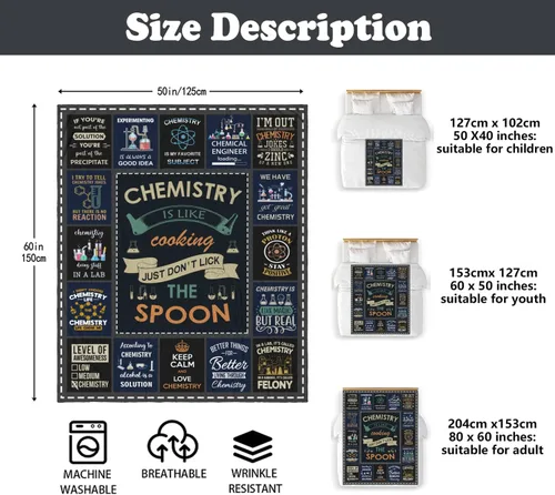 Vista 6 de Regalos de química, Navidad, graduación, regalo de cumpleaños para profesores de química, estudiantes, amantes, manta de química/ciencia, 60 x 50