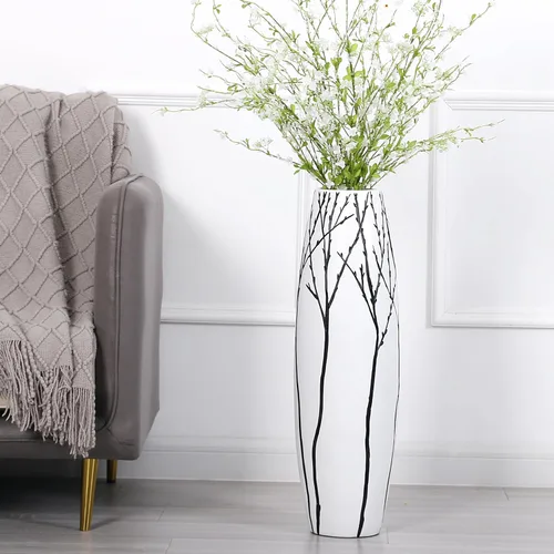 Vista 11 de Leewadee Florero grande de 20 pulgadas de poliresina para hierba de pampas, flores secas Negro