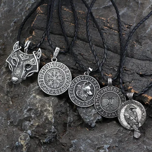 Vista 3 de GuoShuang 12Pcs Viking Amulet Protection Pendant Necklace for Men -Norse Mythology Gift