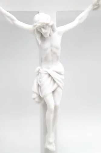 Vista 5 de Crucifijo de pared de 10 pulgadas con cruz de Jesús de piedra blanca Corpus Estatua italiana Escultura Colección Vittoria Made in Italy.