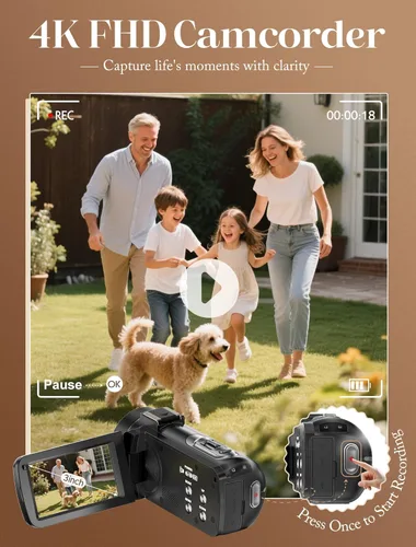 Vista 2 de ZYDIIE Videocámara 4K UHD 64MP Vlogging Cámara para YouTube 18x Zoom digital 3 pulgadas, rotación de 270°, pantalla táctil IPS videocámara