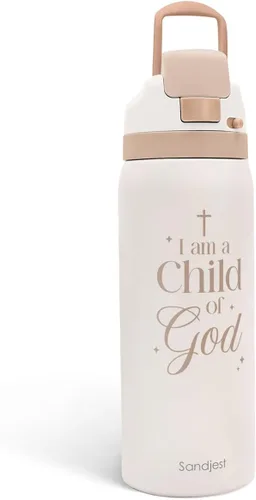 Vista 19 de Botella de agua aislada de acero inoxidable SANDJEST con pajita para deportes y viajes, la mejor tía de siempre, 946ml, regalos para mujeres, día
