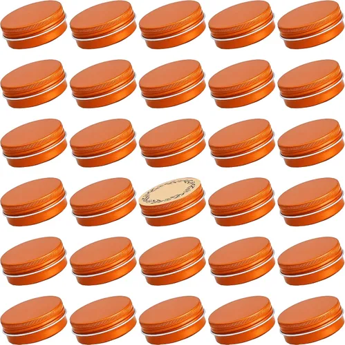 Vista 13 de Recipiente de aluminio de 1 oz / 30ml con tapa de rosca y etiquetas en blanco (Naranja - Paquete de 32)