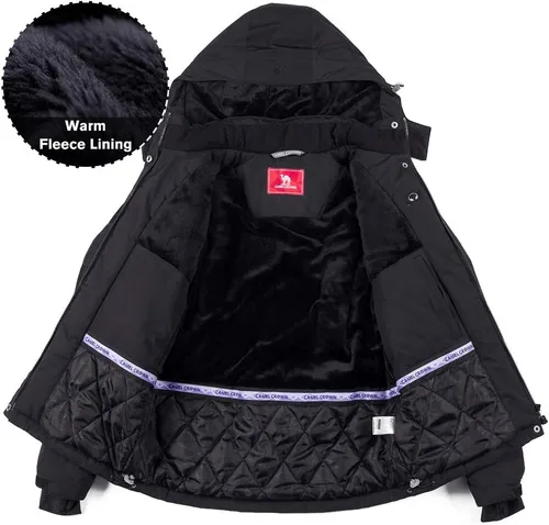 Vista 9 de CAMEL CROWN - Chamarra de esquí para mujer, impermeable, con capucha desmontable, rompevientos, forro polar, parka para lluvia
