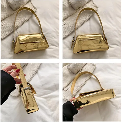 Vista 6 de Bolso de noche Y2K plateado dorado embrague bolso de hombro bolso de fiesta metálico