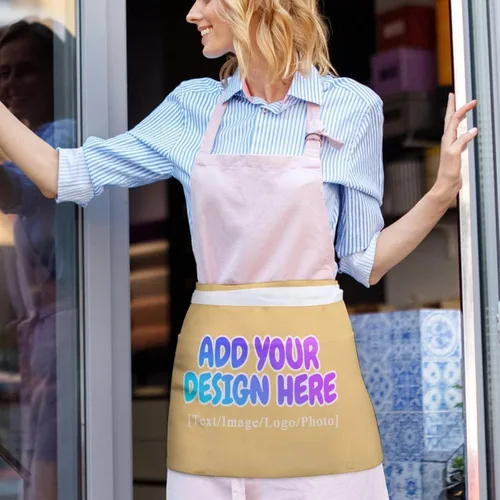 Vista 183 de AXKEUDO Delantal personalizado con bolsillos, delantales de cintura para camarera para cocinar en casa, restaurante, servir trabajo