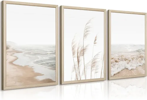 Vista 8 de Arte de pared de playa, impresiones bohemias, lienzo costero, decoración de pared, imágenes de playa, hierba de pampas, océano, póster de plantas