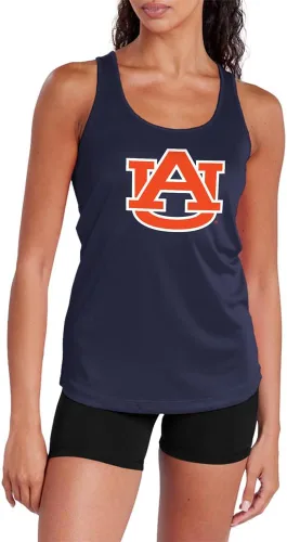 Vista 437 de Camiseta deportiva sin mangas oficial de NCAA Collegiate para mujer, con espalda cruzada, colección con logotipo primario