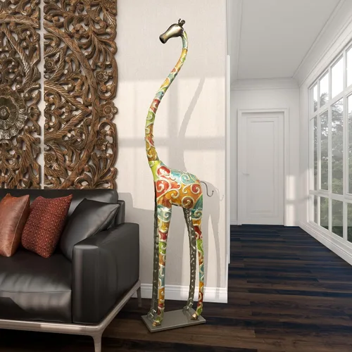 Vista 7 de Deco 79 Escultura decorativa de jirafa de metal para interiores y exteriores, estatua alta para decoración del hogar con detalles en relieve, figura