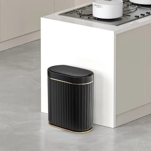 Vista 7 de ELPHECO - Cubo de basura negro para baño con tapa de 2 galones, basurero automático estrecho con sensor, papelero inteligente impermeable