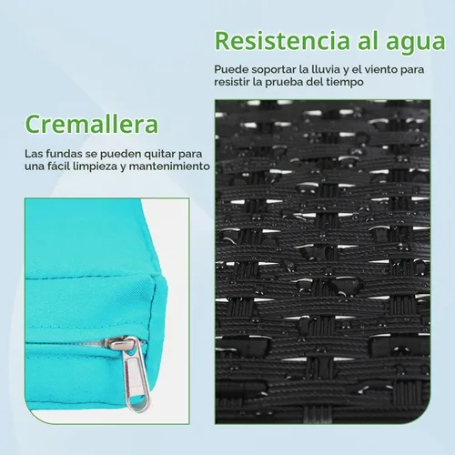 Vista 6 de Juego de 4 muebles modulares para exteriores, juego de muebles de mimbre resistentes al agua con 3 sillas de ratán, 1 cojín de mesa con tapa