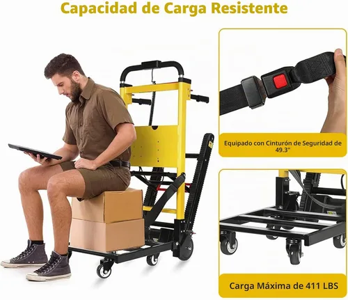Vista 3 de Carretilla eléctrica para subir escaleras con 3 velocidades ajustables y capacidad de carga máxima de 440 libras, carrito plegable para subir