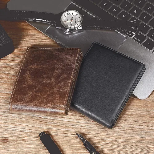 Vista 3 de Swallowmall Mens Wallet RFID Genuine Leather Slim Bifold Wallets For Men Removable ID Windows 11 Cards Holders Gift Box