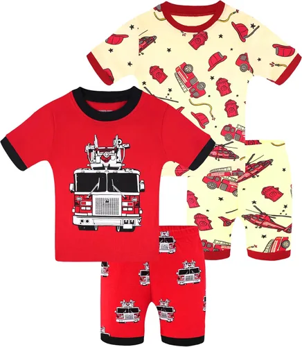 Vista 44 de DAUGHTER QUEEN - Pijama para niños de 4 piezas, conjunto corto 100 % algodón, talla 18 meses-12 años Soft, Breathable, Lightweight, Comfortable